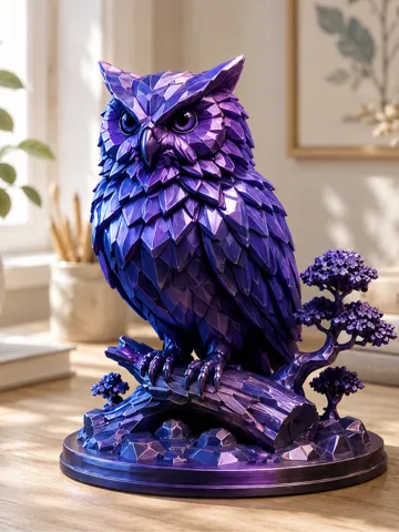 Letrero o emblema decorativo: Mystic Crystal Owl – Low Poly Fantasy Decor — vista de referencia 2