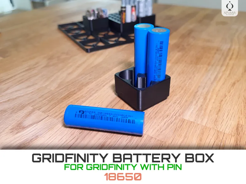 Gridfinity Battery Box 18650 - Gridfinity with Pin
