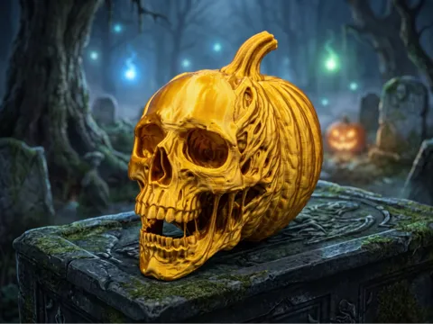 Adorno temático: Halloween Skull Pumpkin — referencia de MakerWorld