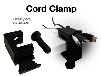 Cord Clamp — Print-in-Place, No Supports