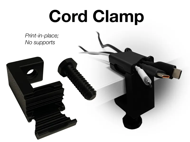 Cord Clamp — Print-in-Place, No Supports