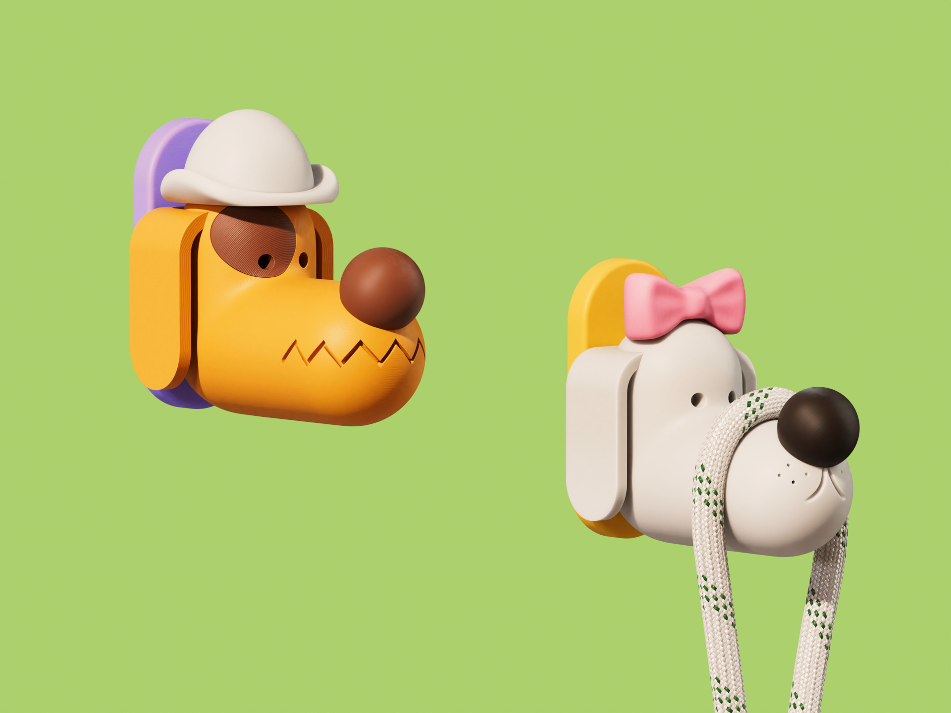 Wall Hook / Dogs with Hats Variation 2