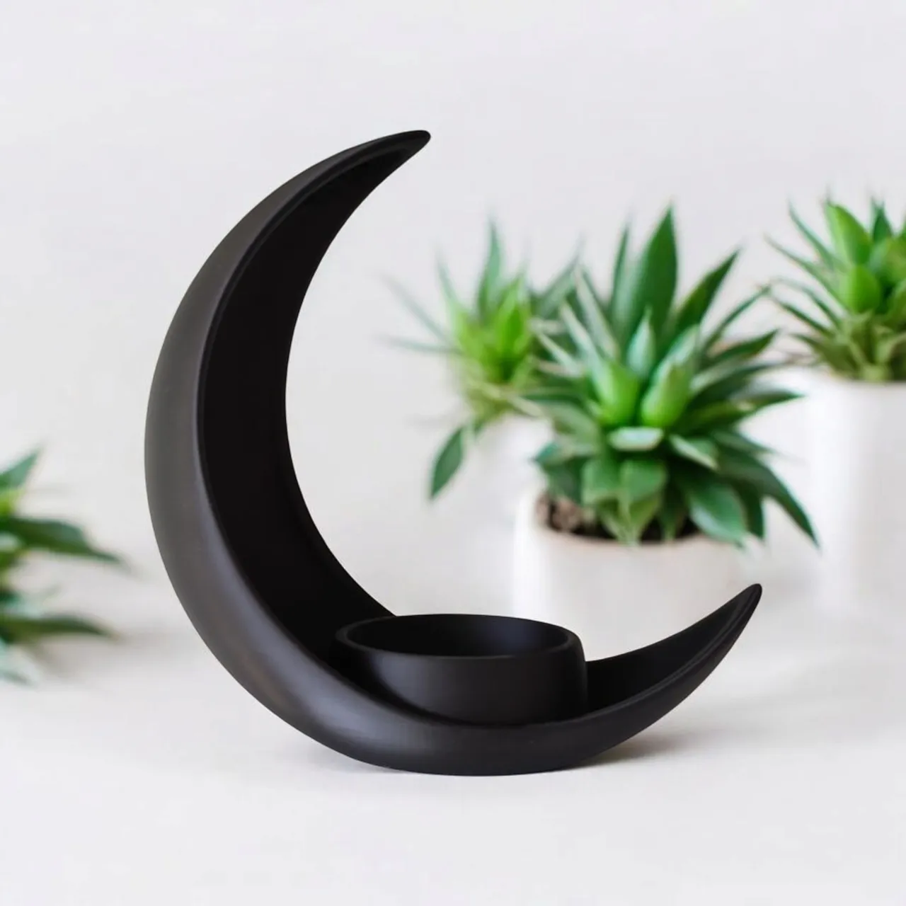 Crescent Moon Decoration With Elliptical Plant Pot view 2