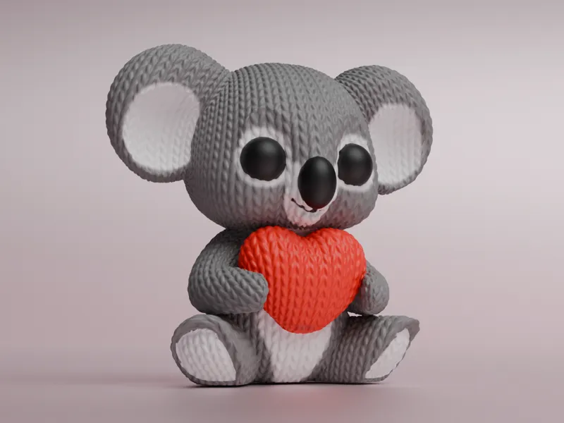 Knitted Koala with heart for St Valentines Day