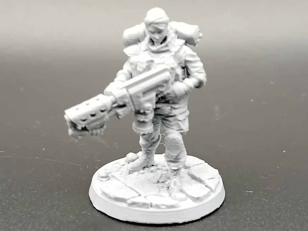 scifi wargame female with flamer-flamethrower girl