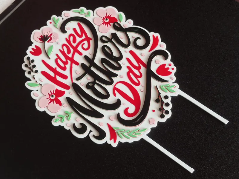 Elegant "Happy Mother's Day" Cake & Plant Topper