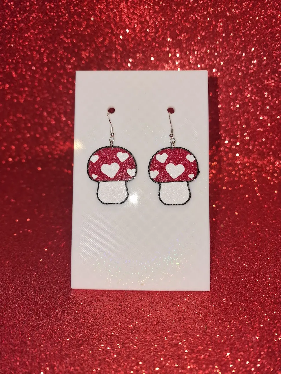 Mushroom heart earrings view 2