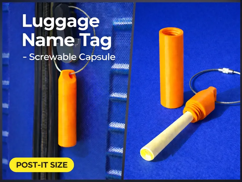 Luggage Name Tag: Screwable Capsule (Post-it Size)