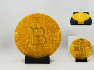 Bitcoin BTC Two Sided Coaster + Stand and Holder