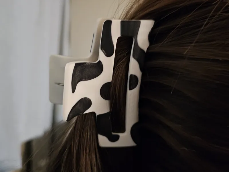 Cow Print Hair Clip - Heat-Molded Curved Clip
