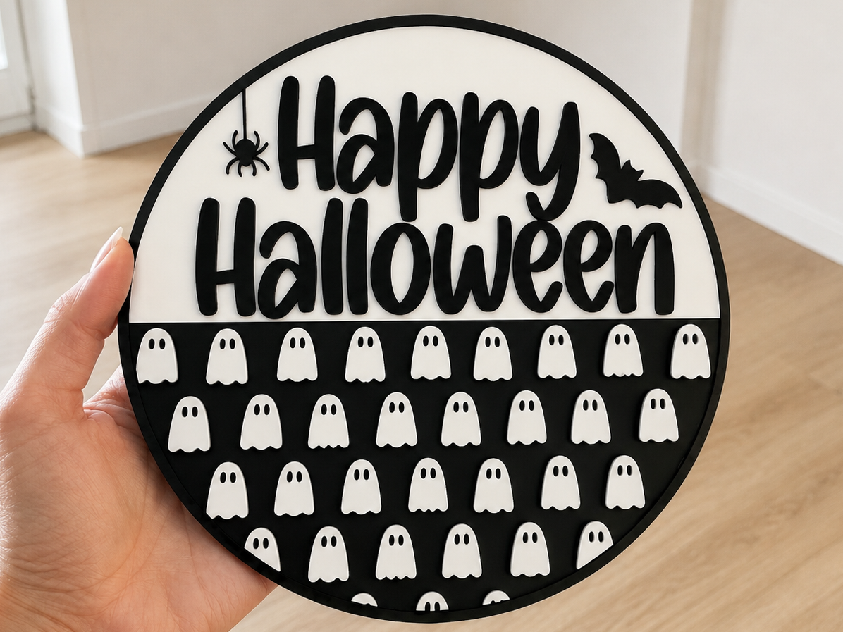 Happy Halloween Ghost Plaque / Round Sign - 1