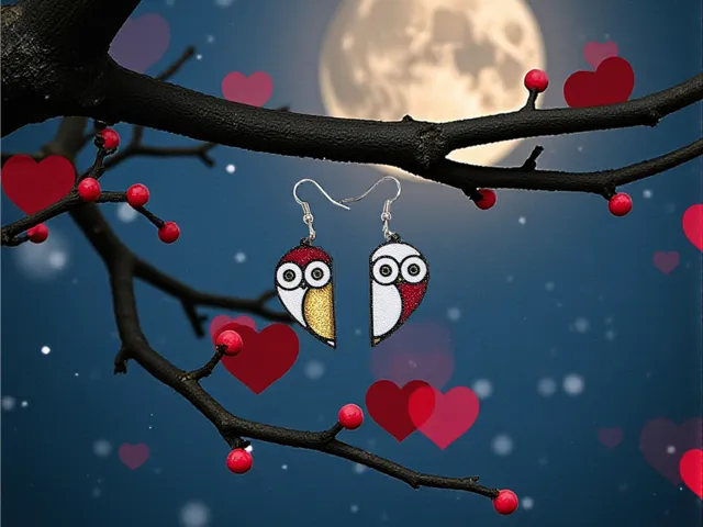 Heart-shaped owl earrings