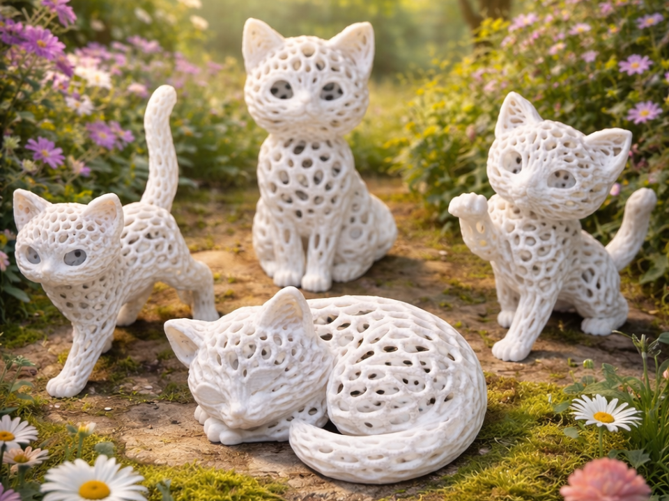 Vier Baby-Katzen – Voronoi-Design