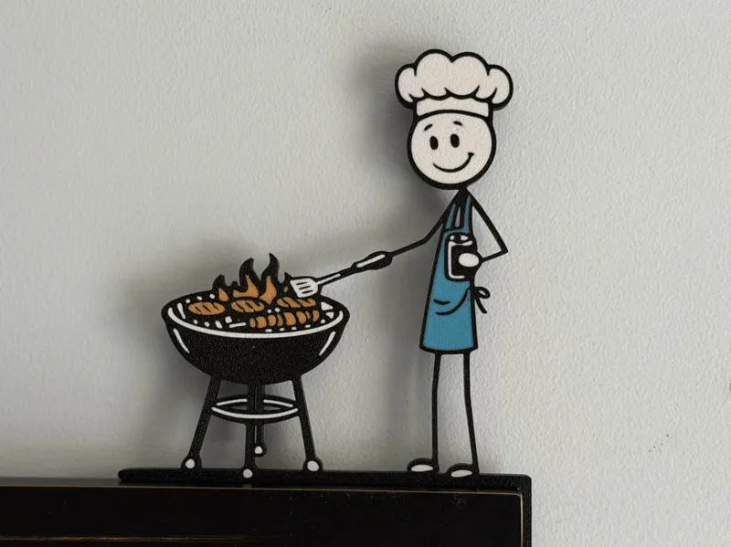 Stick Man cooking on the grill - door corner decor