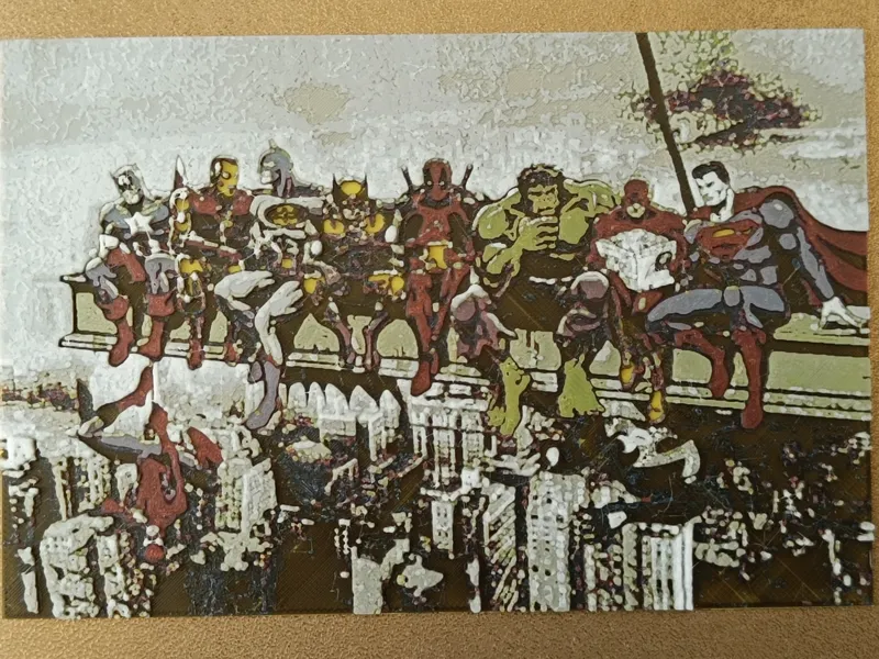 Superhero Lunch Atop A Skyscraper Hueforge Poster