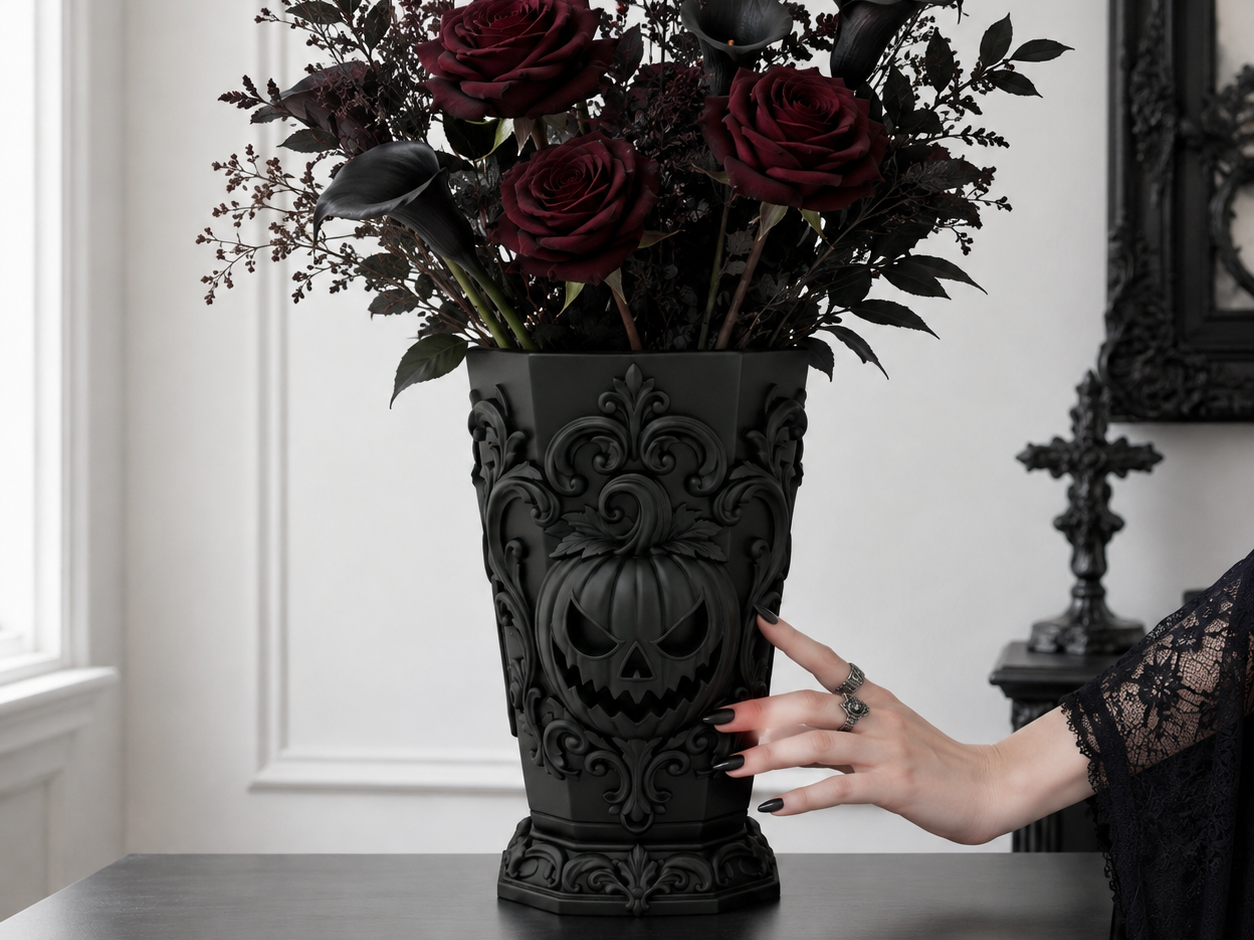 Goth Halloween Samhain Pumpkin Flower Vase - 1