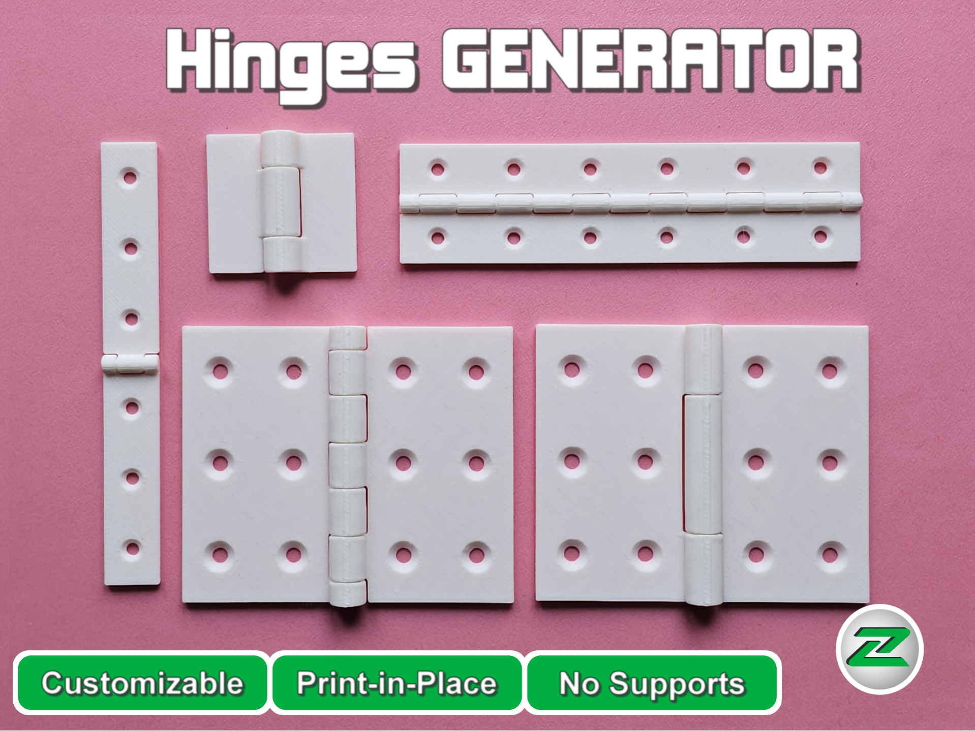 Hinges GENERATOR - customizable, Print in Place