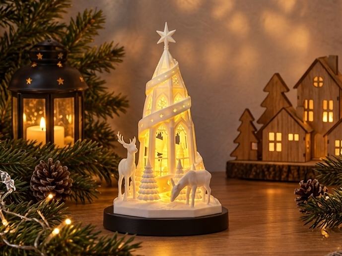 Weihnachtliche LED-Kapelle mit Rehen - 1