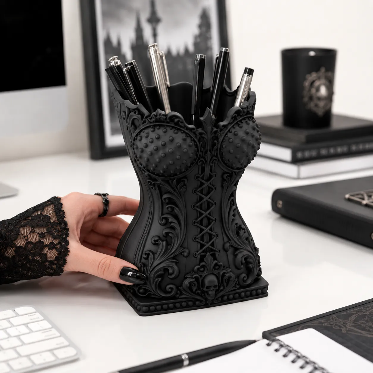 Goth Corset Makeup organizer Brush Holder view 3