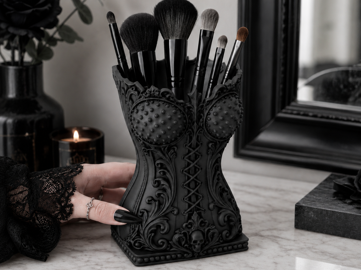 Goth Corset Makeup organizer Brush Holder