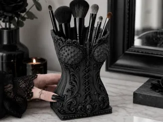 Goth Corset Makeup organizer Brush Holder