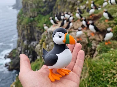Vibrant 3D Printed Puffin Statuette