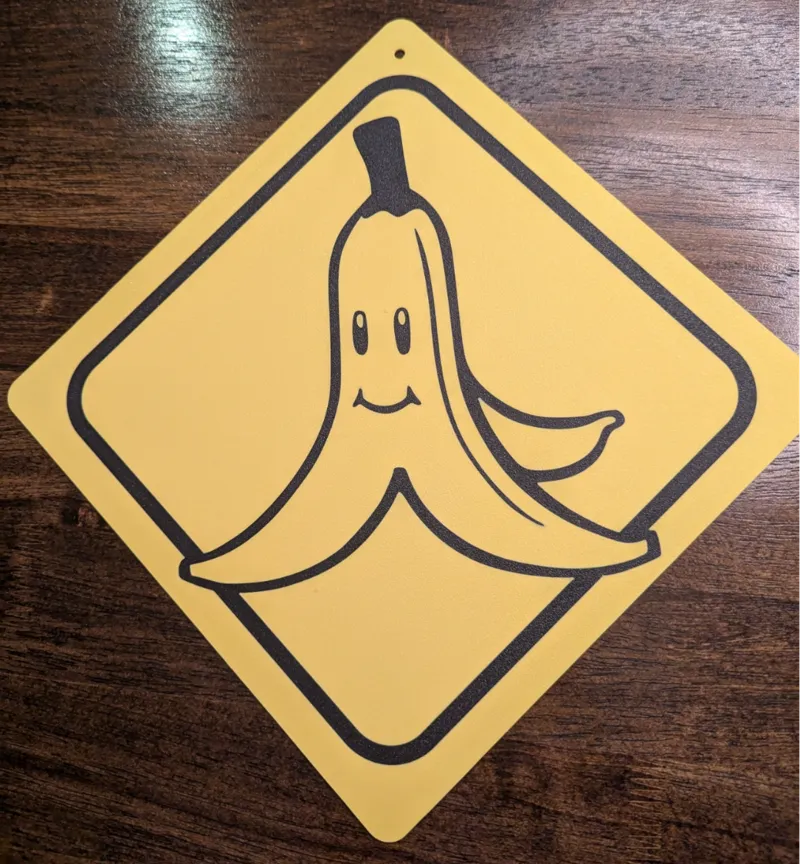 Mario Kart Slippery Banana Traffic Sign