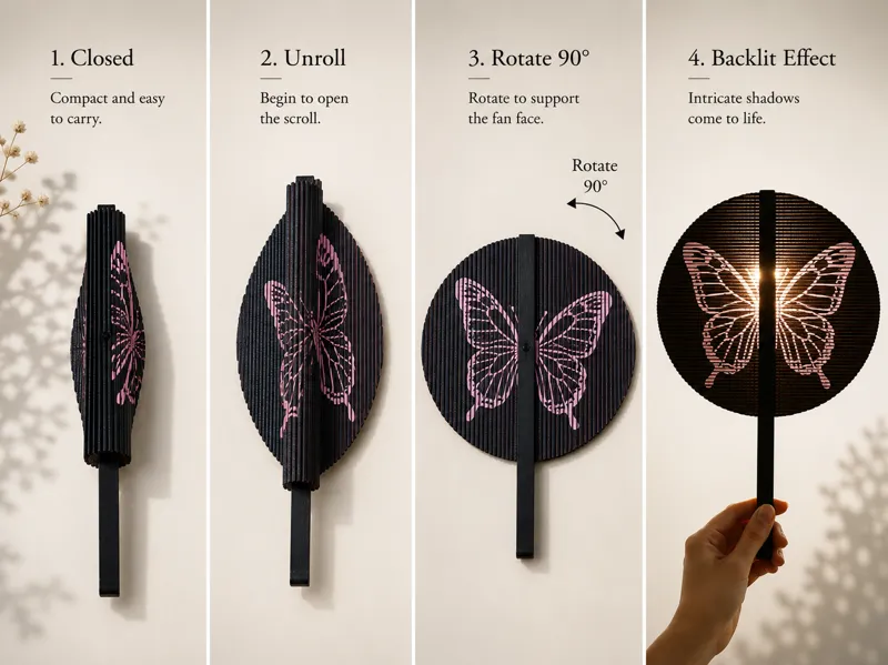 shadow the sun, bring the breath. collapsible fan