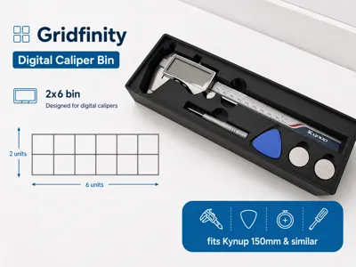 Gridfinity Digital Caliper Bin 2x6 – Kynup 150 mm
