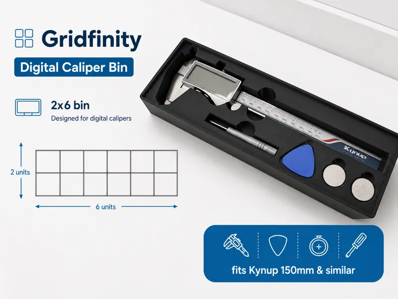 Gridfinity Digital Caliper Bin 2x6 – Kynup 150 mm