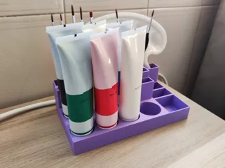 Suporte de tintas, pinceis e paleta