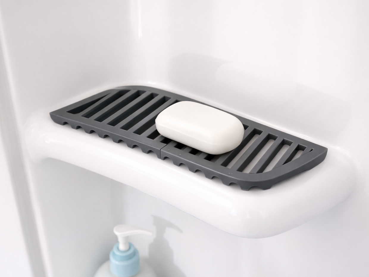 Shower corner drainer tray, for bottles, pumice 