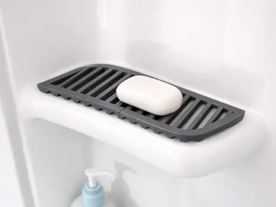 Shower corner drainer tray, for bottles, pumice