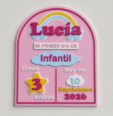 Modelo para impresión 3D: Placa Mi primer dia de cole Infantil Personalizado — vista de referencia 3