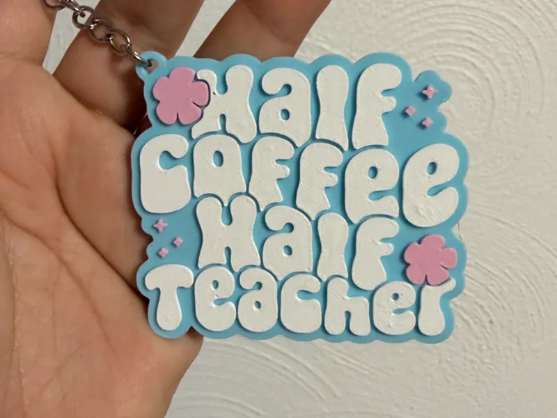 Half Coffee Half Teacher Keychain
