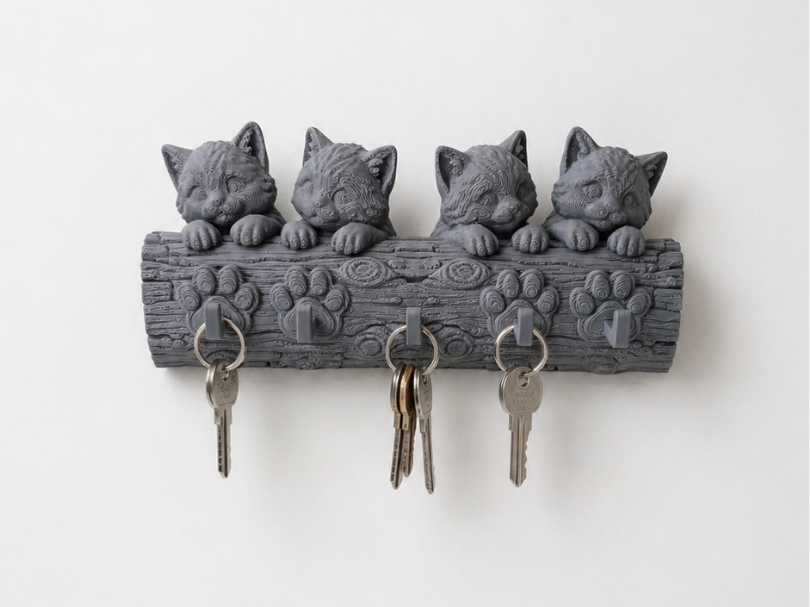 Katzen Schluesselbrett mit Pfoten und 5 Haken 