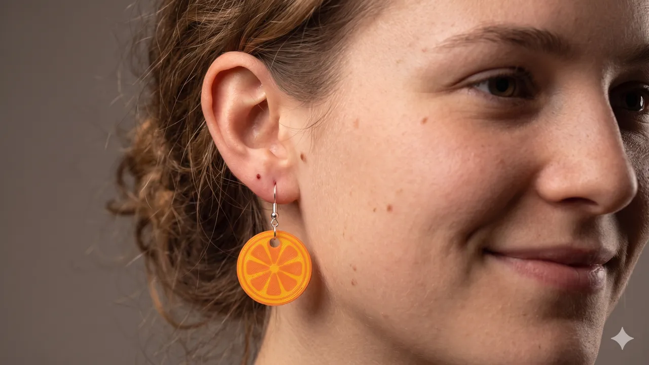 3D Printed Citrus Orange Slice Earrings view 2