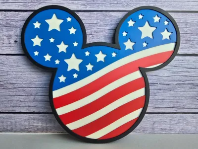 Mickey 4th of July Flag Sign + Magnet