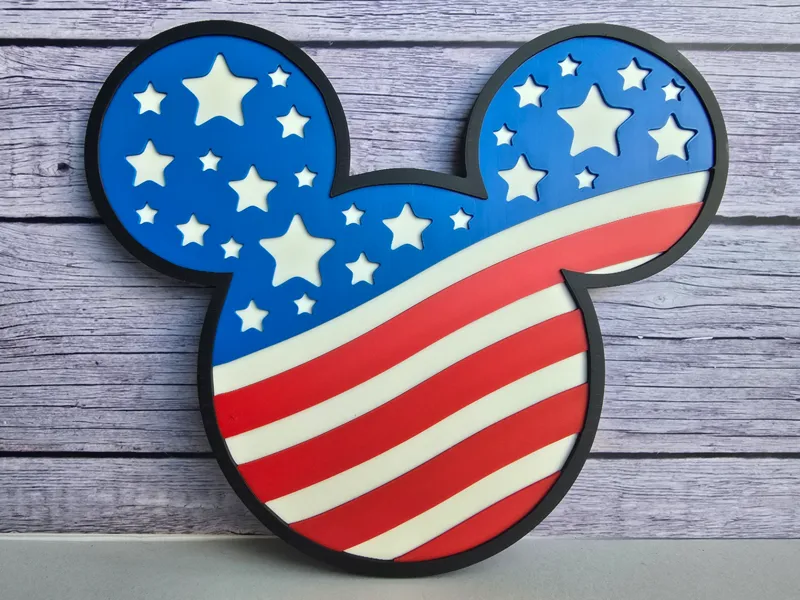 Mickey 4th of July Flag Sign + Magnet