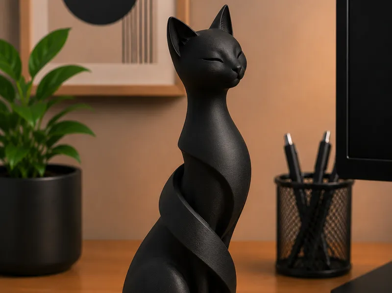 Modern Spiral Cat Sculpture