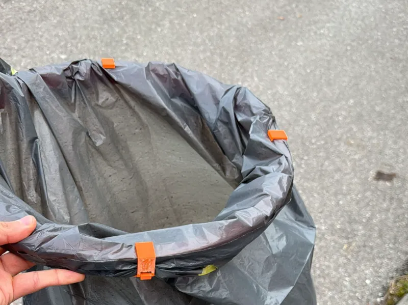 Trash Bag holder/opener ring with clips