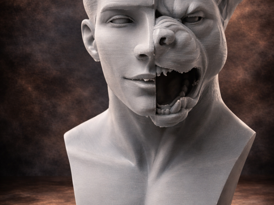 Dualità Uomo Cerbero – Busto Scultoreo Artistico