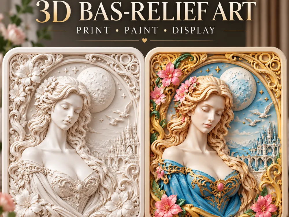 Princess of the Moon – 3D Bas-Relief Painting - Free 3D Print Model ...