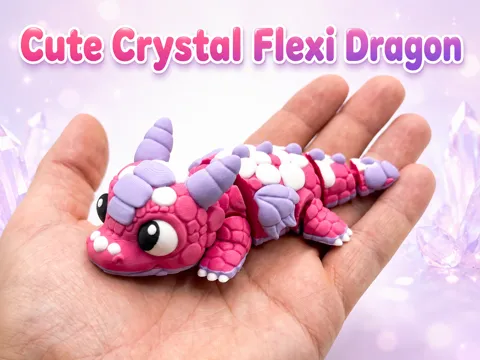 Adorno temático: Cute Crystal Flexi Dragon – Print in Place — referencia de MakerWorld