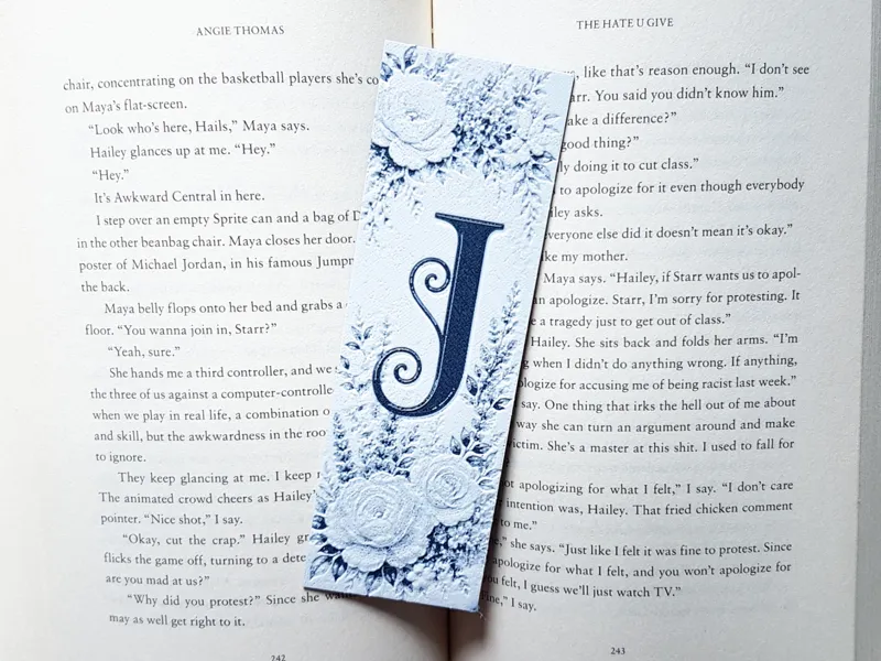 Bookmark, Monogram J, Floral Background, Hueforge