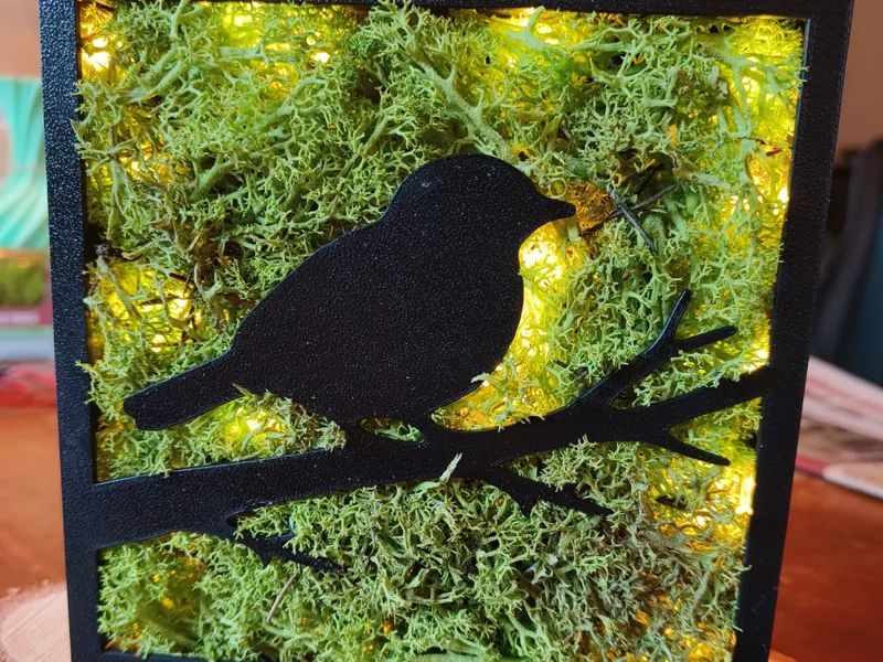 Lightbox bird with moss