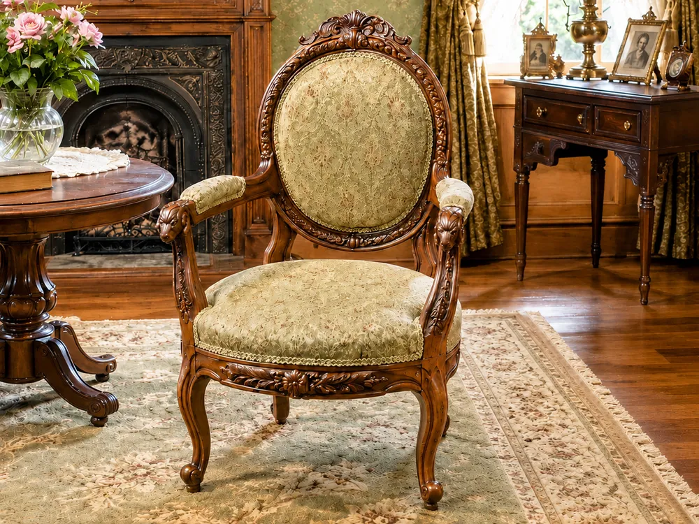 Figura decorativa: Miniature Bergere Chair with Rams Heads. Referencia del modelo original.
