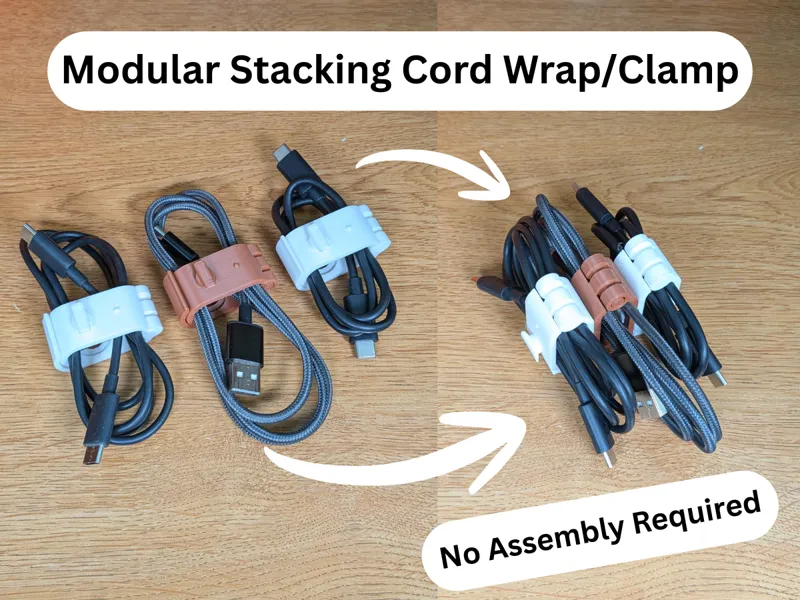 Modular Stacking Cord Wrap, Clamp, Clip Organizer