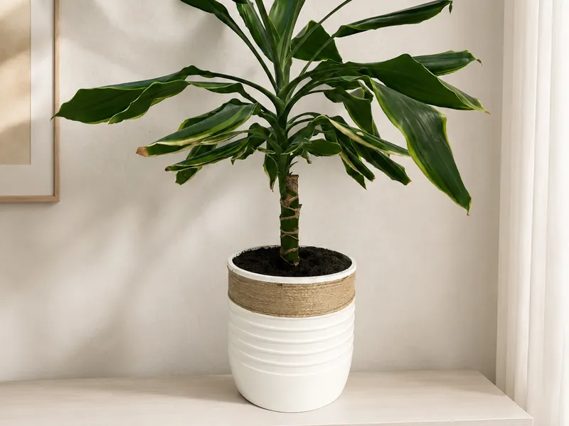 Minimalist Ribbed Planter with Jute Accent