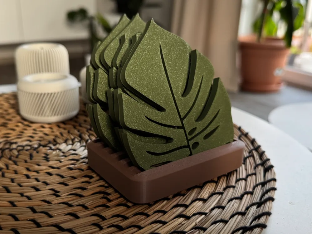Conjunto de Porta-Copos Folha de Monstera